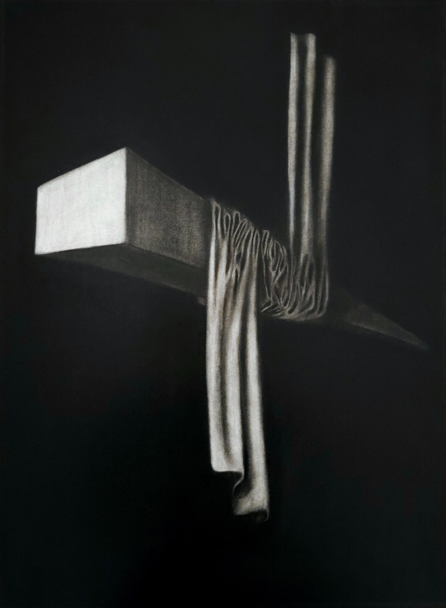 La susceptibilidad del heroísmo (The susceptibility of heroism). Charcoal on paper, 65 × 50 cm, 2025 Exhibited at the group show “Under the same sky”, London, 2025 Awarded The Art Academy of London's Autumn Peer Prize, 2025
